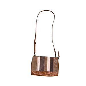 The Sak Patchwork Leather Crossbody Bag Brown Metallic Mixed Texture Boho Purse